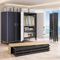 Heavy Duty Covered Clothes Rack with Magnetic Door Foldable Portable Wardrobe Closet for Hanging Clothing Rolling Black Metal Garment Rack on Wheels Closet System (Navy Blue, 74.7in)