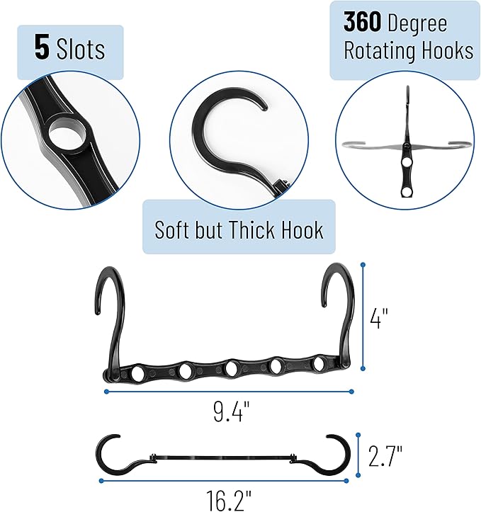 Mr. Pen- Space Saving Hangers for Clothes, 16 pcs, Black, Plastic Multi Clothes Hangers Space Saving, 5 Slots, 360° Rotating Hooks