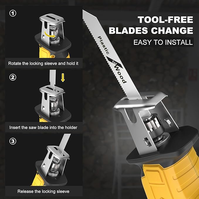 Cordless Reciprocating Saw for Dewalt 20V Battery, 150W Power Brush Reciprocating Saws, 0-3500 SPM Variable Speed, 4 Saw Blades Kit Cutting Tool for Wood Metal PVC (Battery Not Included)