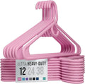 NEATERIZE Thick Heavy Duty Hangers - Pink Plastic Clothes Hangers 12 Pack - Great for Coat Hanger, Jackets Jeans & Suit Hanger for Closet - New Apartment Essentials Percheros Ganchos para Colgar Ropa