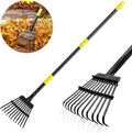 Leaf Rake, Small Rake for Leaves with 30"-60" Adjustable Long Handle, 11 Tines 8.5" Wide, Metal Rakes Heavy Duty for Lawns, Gardening, Yard, Camping, Shrub, Grass, Bush, Weed, Debris