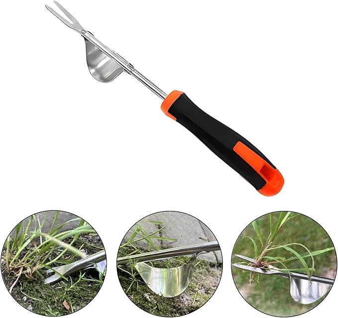 Weed Puller Tool, 3 Pack Hand Weeder Tool, Stainless Steel Dandelion Remover for Lawn Care, 4 Teeth Manual Crack Weeder for Garden, Flower Beds, Patio, L-Shaped Weeding Tool with Ergonomic Handle