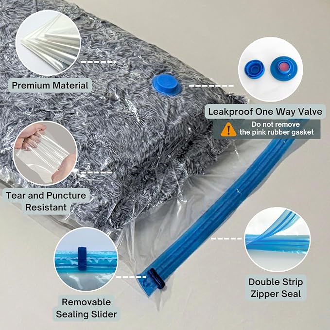 10 XL Jumbo Vacuum Storage Bags with Pump, Extra Large Compression Space Saver for Comforter, Duvet, Bedding, Blanket Storage, Vacuum Seal Bags for Clothing, Luggage Suitcase and Closet Organizer