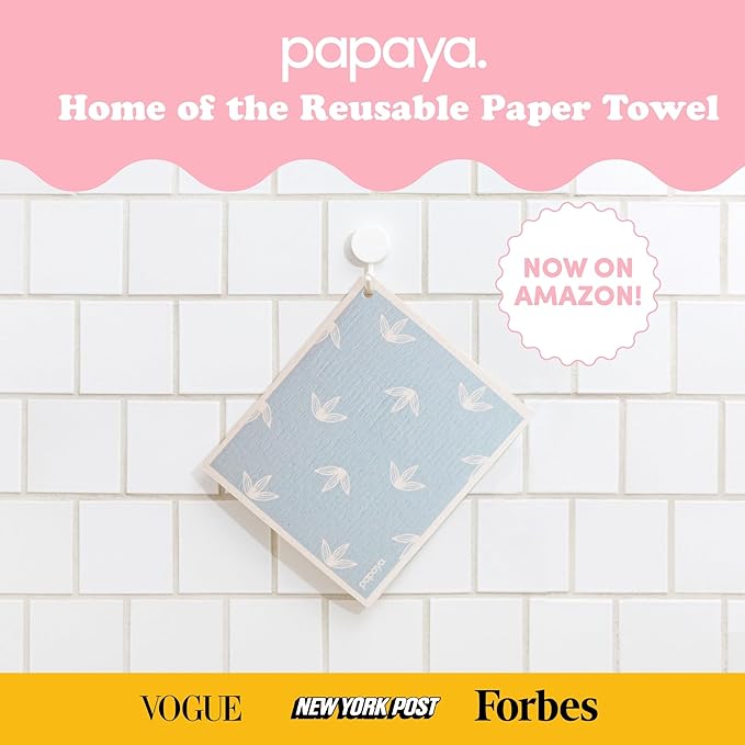 Papaya Reusable Paper Towels, Premium Swedish Dishcloths with Hook, Non-Scratch Reusable Paper Towel, 1 Sheet Replaces 17 Rolls - 2 Sheets, 1 Hook
