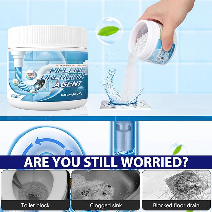 Pipeline Dredging Agent-Sink Drain Hair Clog Remover Cleaner,Toilet Unclogger Heavy Duty,Bathroom Shower Pipeline Dredging Agent,Unclog Clogged Drain(260g)