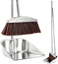 VOOWO Broom with Dustpan Combo Set, 46" Stainless Steel Broom and Dustpan Set for Home, Heavy Duty Dust Pan with Long Handle, Broom for Sweeping Indoor and Outdoor, Kitchen Broom and Dust Pan (Brown)