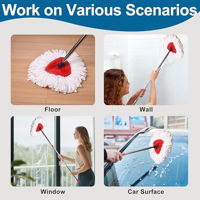 4 Pack Mop Heads Replacements, Compatible with O Cedar Easywring 1-Tank System Easy Wrin Spin Mops, Triangle Swivel Microfiber Mops, Washable & Easy to Replace