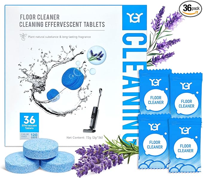 YGY 36 Pack lavender Scent Floor Cleaner, Deodorizes and Deep Cleans for Multiple Hard Floors, Lavender Scent, Compitable with Tineco Vacuum Mop, Cleaning Solution-36 Tablets