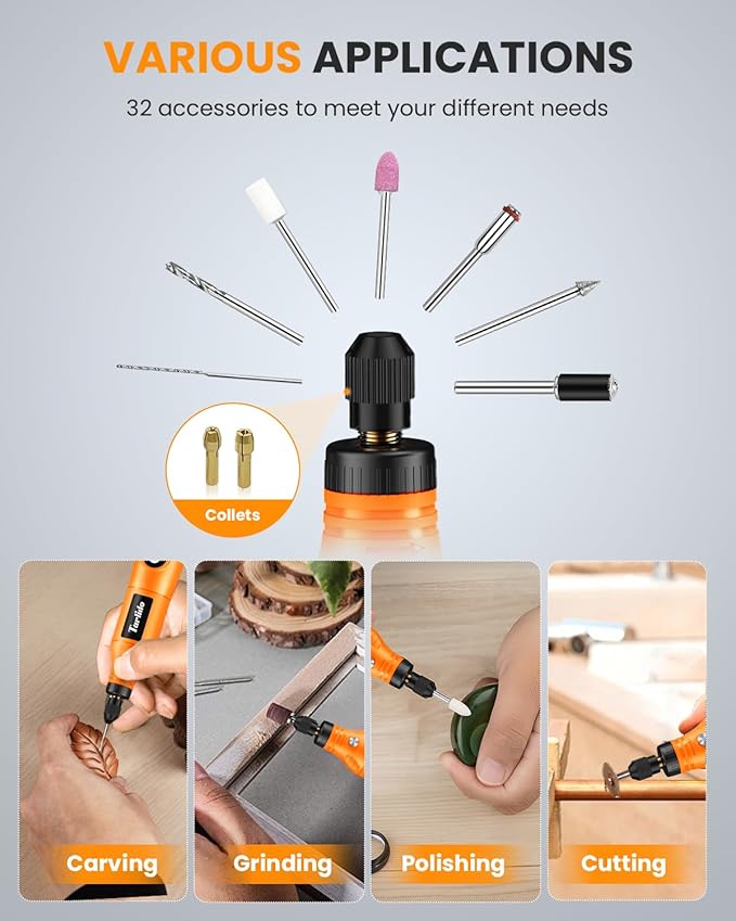 Cordless Rotary Tool Kit, 3.7V 2.0Ah Rechargeable Battery, 18000RPM 5-Speed Multi Power Carving Tools, 31Pcs Accessories, Engraving, Sanding, Grinding, Polishing, Carving, Etching, DIY-Orange