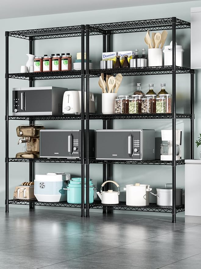 Golpart 5 Tier Heavy Duty Adjustable Storage Shelf Organizer Storage Metal Shelves Garage Wire Shelving Unit Pantry Rack 18" D x 36" W x 71.25" H,Black