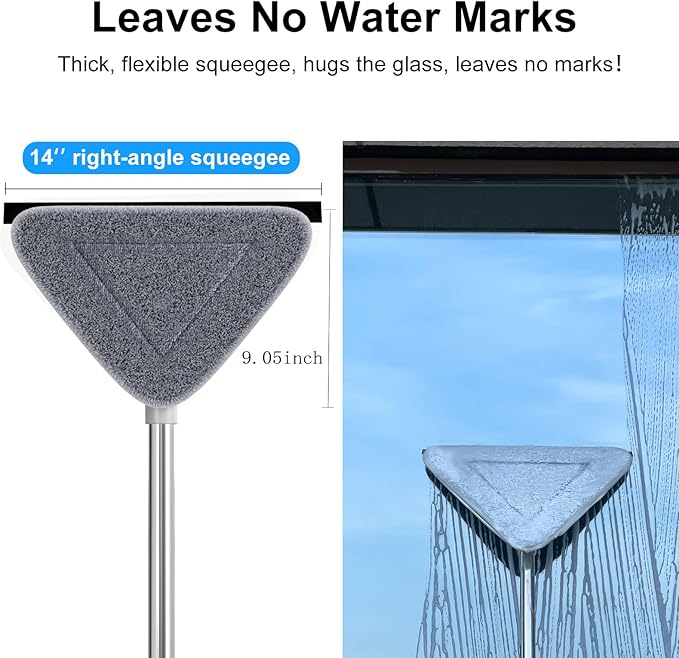 CTIME 78'' 3 in1 Professional Window Squeegee & Wall Mop : Window Cleaning Kit with 360° Rotating Triangular Head & Universal Cloth Slots (Includes 3 Reusable Pads)