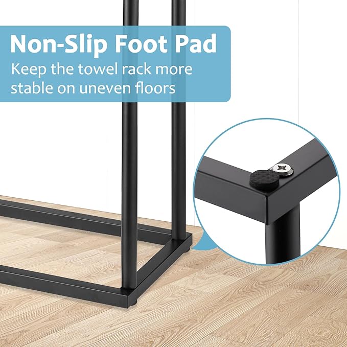 Free Standing Towel Rack, 2 Tier Towel Racks for Bathroom with Storage Shelves, Modern Outdoor Standing Towel Drying Rack for Poolside, Black Blanket Rack Holder, DECLUTTR
