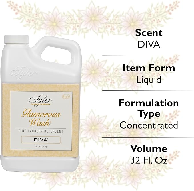 Tyler Glamorous Wash DIVA Fine Laundry Detergent with Stain Remover Pen - DIVA Liquid Detergent Designed for Clothing - Hand and Machine Washable - 32oz (DIVA)
