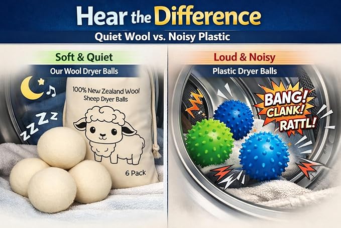 Natural Wool Dryer Balls | Reusable Natural Fabric Softener | Reduces Wrinkles & Drying Time | Large Dryer Balls is a Better Alternative to Plastic Balls and Liquid Softener| Saves Energy (Pack of 6)
