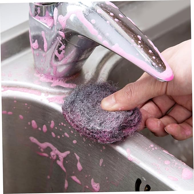 20Pcs Steel Wool Soap Pads Steel Wool Scrubber Non Scratch Soap Pads Effective Clean Metal Scouring Pads for Cleaning Pots, Pans, Ovens Tough Kitchen Grease., Pink