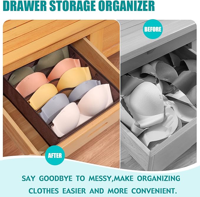 Drawer under Cabinet Clothes Organizer 5 Cell Foldable Storage Cubes Underwear Drawer Organizer Dividers Storage Boxes for Bra, Underwear（Coffee）