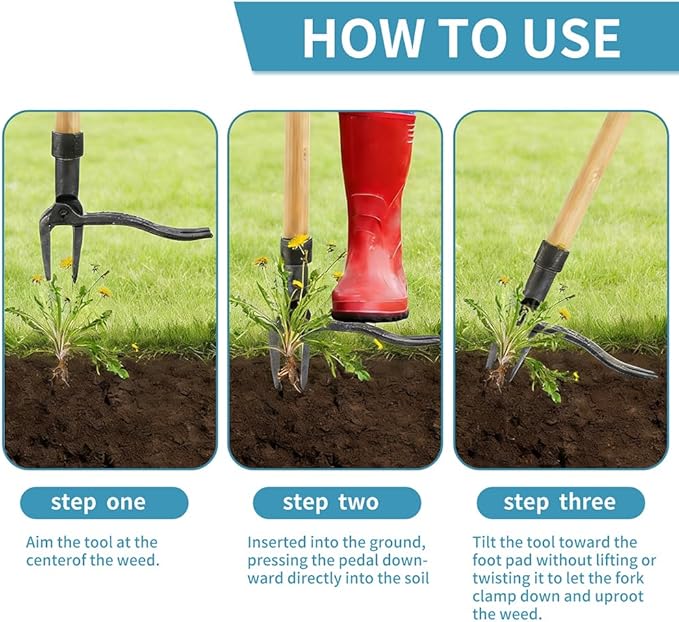 Weed Puller Tool, Stand Up Heavy Duty Weed Remover Tool with Long Handle 46-inch & 4-Claw Steel Head, Gardening Hand Weeding Tool for Lawn Without Bending, Pulling, or Kneeling