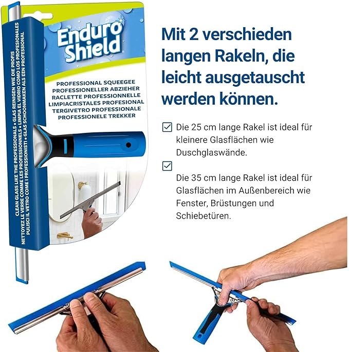 Professional Squeegee - Premium Quality Silicone Rubber Blades with Ergonomic Handle for Streak-Free Cleaning - Perfect for Windows, Shower Doors, and Railings