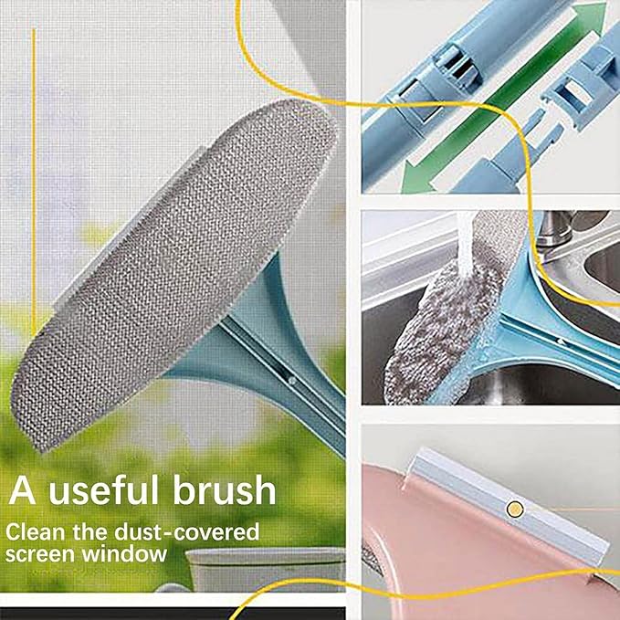 Mesh Screen Cleaner - 2 in 1 Window Cleaner Brush, Glass Cleaning Scraper, Dual Purpose, Extendable (Blue)