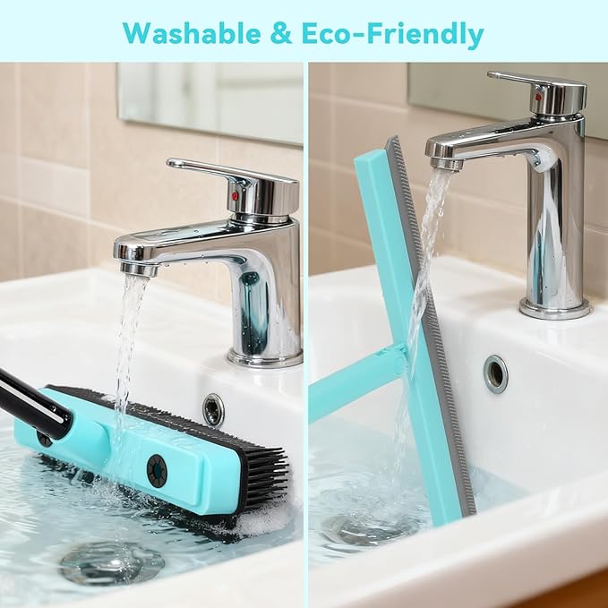 Floor Squeegee with 180° Rotating Head,with Rubber Broom for Carpet Pet Hair Remover,air Broom,for pet Removal Fluff Carpet, Hardwood Floor, Cleans Glass, Fine Dust, Hair, Liquid (Black)
