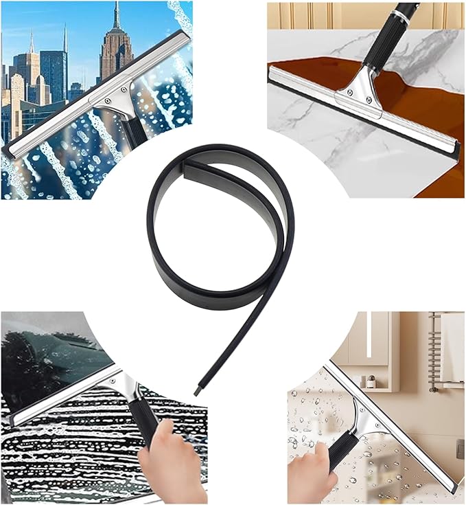 DGZZI 4PCS Black Glass Squeegee Rubber Strip 45cm Wiper Replacement Parts Window Cleaning Dust Removal Scraper Suitable for Bathroom Wall Mirror Tiles Marble Countertops