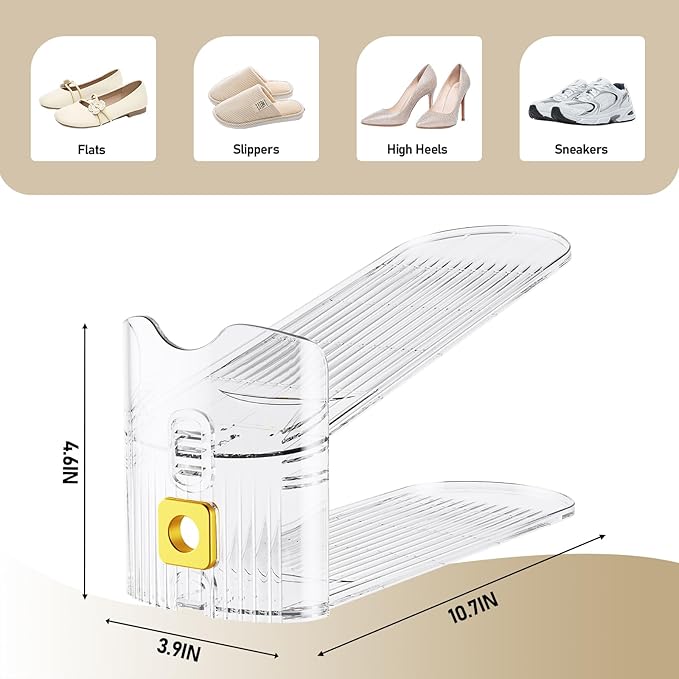 FENRUNXU Shoe Slots Organizer for Closet, Shoe Stacker Organizer Double Layer Stack Shoe Rack, Shoe Display Shelf 50% Space Saver Storage Holder for Closet, 20PACK