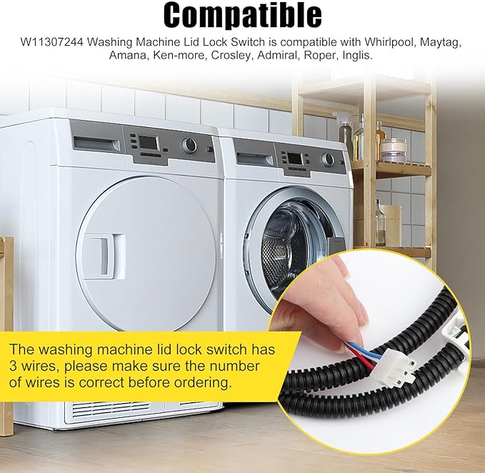 Durable Washing Machine Lid Lock Switch Cable for W11307244 W10682535 W10838613 AP6832601 Lid Latch Accessories