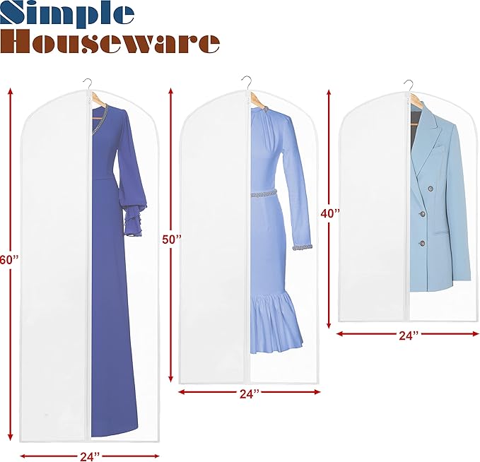 Simple Houseware 40/50/60-Inch Clear Garment Bags with Zipper for Suits, Dresses, Costumes, Uniforms - 10 Pack