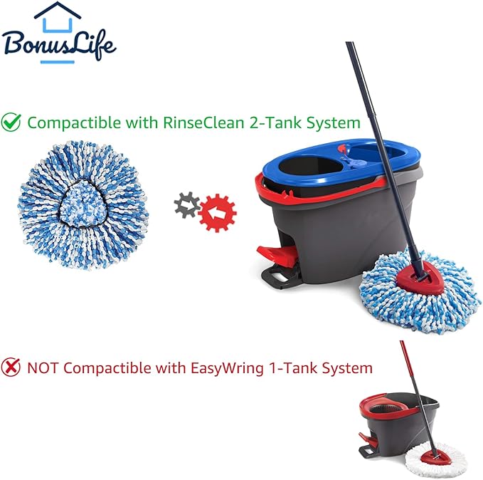 4 Pack Mop Head and 1 Pack Head Base Part for O-Ceda RinseClean Spin Mop Refill 2-Tank System Only Easy Cleaning Microfiber Replacement