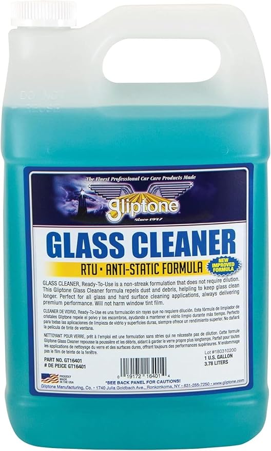Gliptone Glass Cleaner Kit, Streak-Free Shine, Ammonia-Free, Quick Drying, 1 Gallon + 22 Fl Oz Glass Cleaner, 6 Glipscrub Sponges & 4 Softouch Waffle Microfiber Towels, Safe on Tint & Hard Surfaces