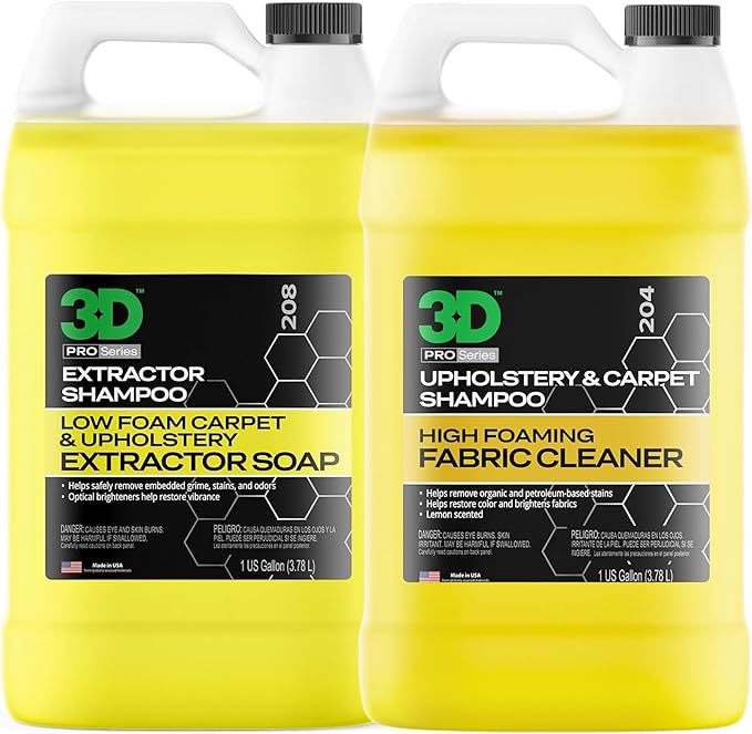 3D Extractor Carpet Cleaner Upholstery Shampoo – Ultimate Carpet & Upholstery Cleaning Kit – Low Foam & High Foam Stain Remover Duo – 1 Gallon Each