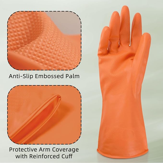 Cleanbear Reusable Dish Washing Rubber Glove Set of 3, Household Cleaning Gloves for Washing