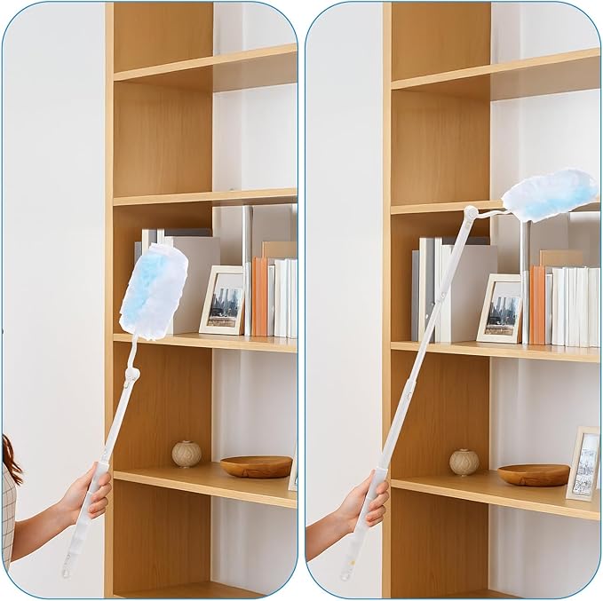 50 Pcs Duster Refills, 360° Dust Removal Brush Disposable Replacement Head with 1 Short & 1 Extendable Handle, Polyester Fiber for Electronics, Furniture, Blinds, Ceiling Fans, Walls