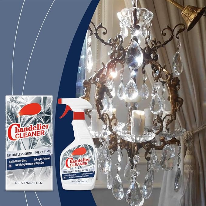 Chandelier Cleaner Spray – No Wipe Crystal & Brass Cleaner for Chandeliers, Drip-Dry Formula, Safe for Glass, Silk Plants, and Dark Crystals – Fast Dusting & Streak-Free Cleaning 1 Pcs