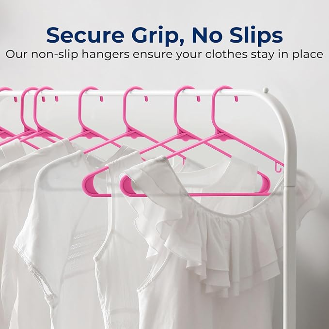 SereneLife 100-Piece Plastic Shirt Hangers – Non-Slip, Slim, Heavy Duty Clothing Hangers for Closets, Space Saving Lightweight Design for Dresses Shirts Coats and Everyday Wardrobe Organization (Pink)
