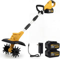 21V Cordless Tiller Cultivator, Compatible with Makita 18V Batteries, Battery Powered Garden Tiller with 2 Lithium-Ion Batteries for Flower Beds (Yellow Tiller + 2 Batteries)