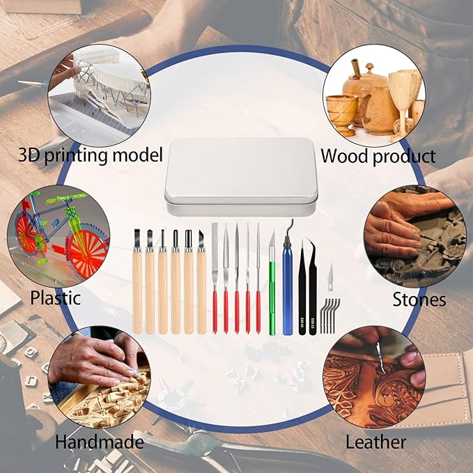 25pcs Precisio with Deburring Tool, Craft Knife,hand File,Carving Knife Suitable for sanding, carving, modeling, cutting, scraping,3D Printing Deburring kit