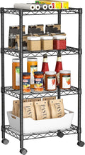 Golpart Small 4 Tier Shelves Storage Wire Shelving Unit Metal Shelf Adjustable Organizers Storage Shelving with Wheels for Bathroom Laundry Room Kitchen Pantry12”D x 18”W x 44.8”H Black