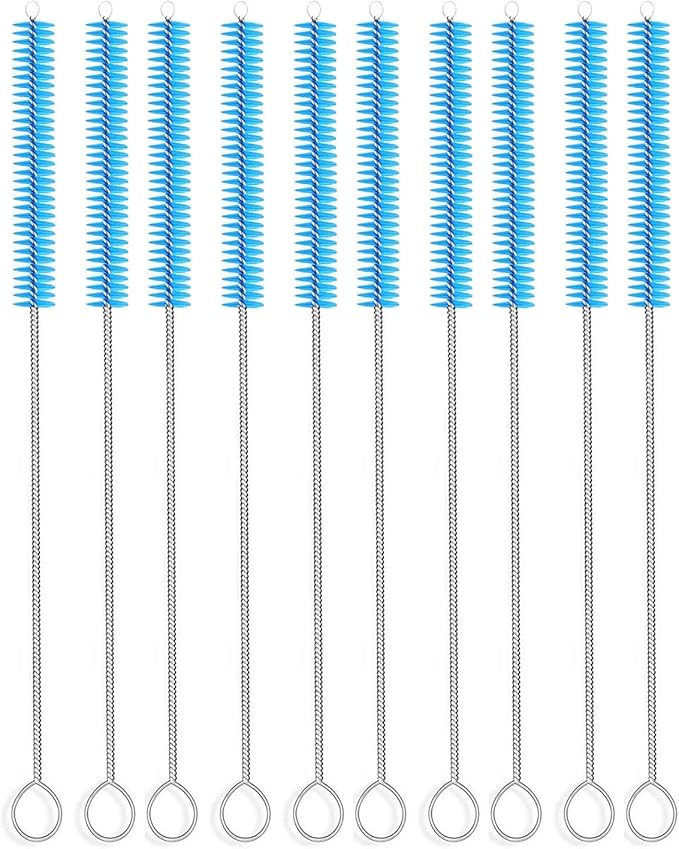 Long Straw Brush Cleaner (10 Pack), Flexible Nylon Tube Cleaning Brushes with 0.4" Bristles, Rust-Proof Stainless Steel Wire Washer for Reusable Tumblers, Sports Bottles & Pipes (10 Inch)