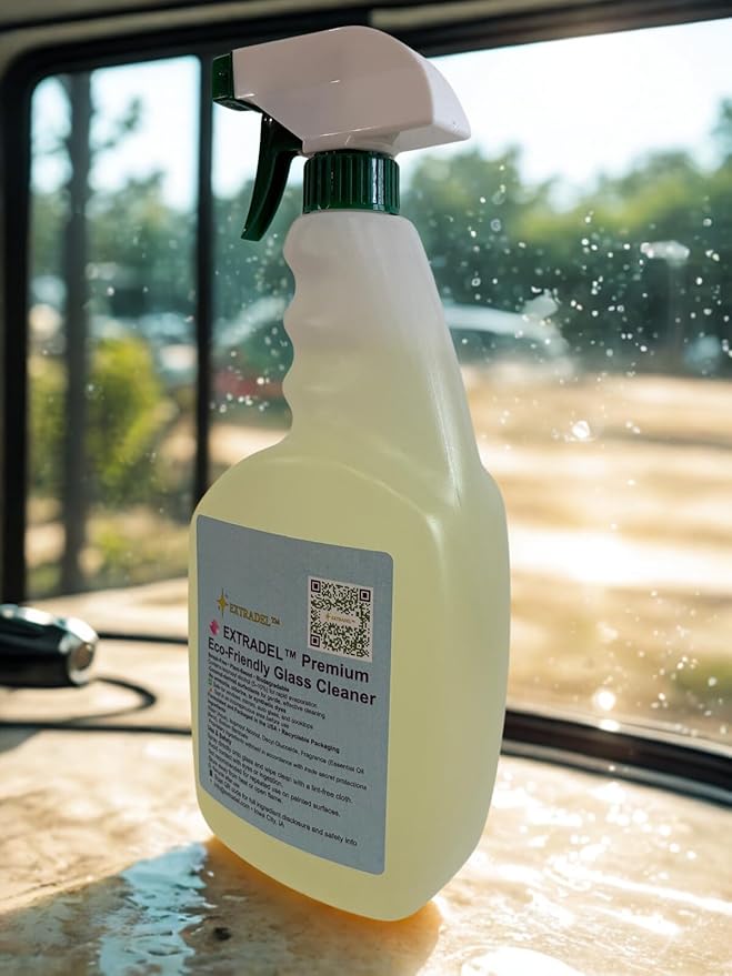 EXTRADEL™ Premium 32 fl oz Eco-Friendly Glass Cleaner, Plant-Based, Streak-Free, Light Naturally-Derived Scent, Biodegradable Spray