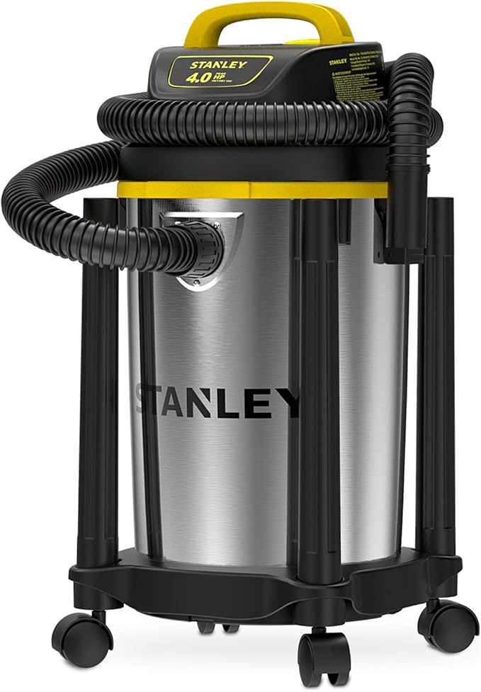 Stanley - SL18129 Wet/Dry Vacuum, 4 Gallon, 4 Horsepower, Stainless Steel Tank Silver+yellow
