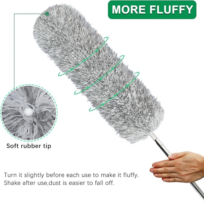 100-inch Extra-Long Dusters, Cleaner Tools with Extension Pole and Bendable and Washable Microfiber Head, Feather Duster for High Ceilings,Ceiling Fan,Furniture