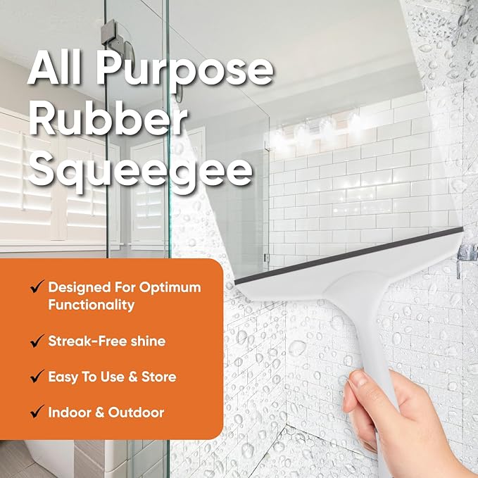 Superio Rubber Squeegee, Streak Free All Purpose Window Squeegee, Comfort Grip Handle and Hanging Hook (Grey, 6 Inch)