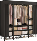 Portable Closet,Garment Rack,Heavy Duty Clothes Rack with Cover,Wardrobe Closet with 3 Hanging Rods, 9 Storage Shelves,55.1" L x 17.7" W x 67.7" H,Black