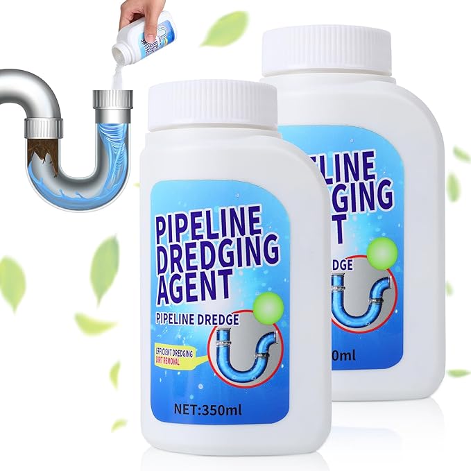 Pipeline Dredging Agent, 350ml Drain Clog Remover Agent,Kitchen Unblocker, Powerful Pipe Unclogger Powerful Sink And Drain Cleaner Powder for Kitchen Quick Cleaning (2Pcs)