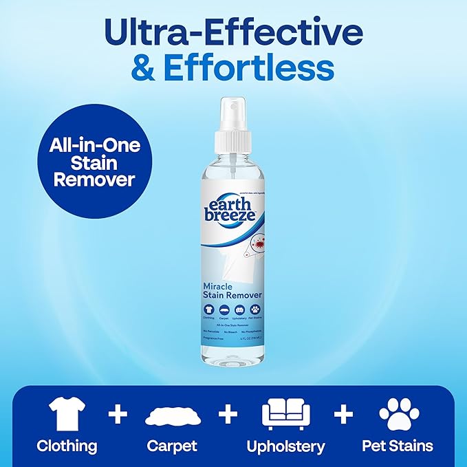 Earth Breeze Miracle Stain Remover Spray – Powerful All-In-One Solution - Removes Virtually All Household Stains – No Harsh Chemicals – Made in USA – Effective Tough Stain Eliminator – 8fl oz.