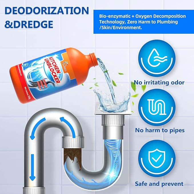 Liapu 2pcs Liquid Plumber Drain Cleaner, Drain Clog Remover, Kitchen Strength Hair Eliminator Gel Clog Remover Bathroom Cleaning Supplies for All Septic Systems And Pipes