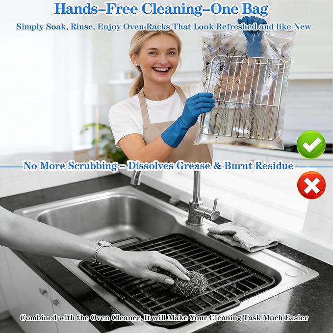 Oven Rack Cleaning Bags, Heavy Duty No Scrub Oven Rack Cleaning Bags, Reusable Leak-Resistant PE Bags for Deep Soaking Grill Grates, BBQ Racks, No Cleaner Included, 5 Pack (27.5''*19.6'')