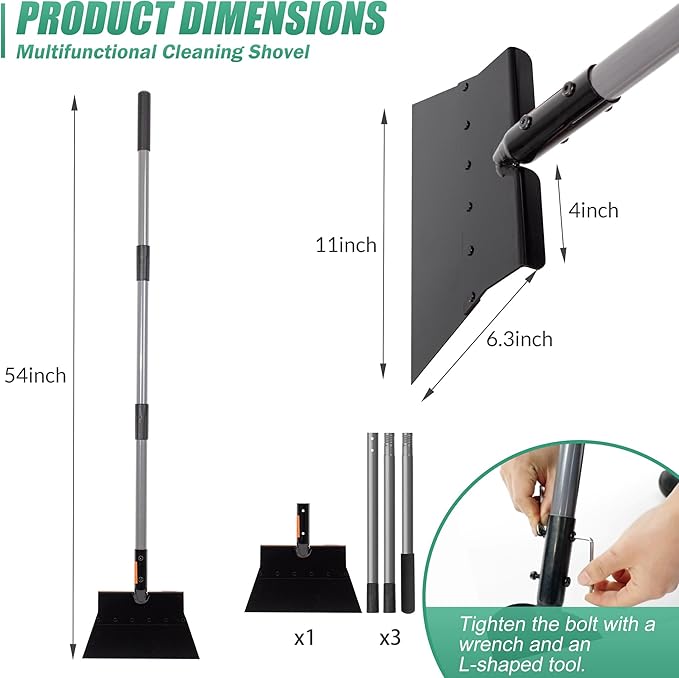 Suchtale Garden Flat Shovel Scraper, Heavy Duty Multifunctional Outdoor Cleaning Shovel with 54 Adjustable Long Handle, Ideal for Weed Removal, Lawn Edging, Trenching and Snow & Ice Scraping