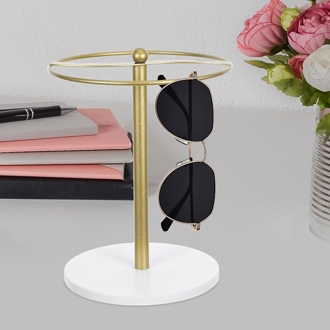ARTIBETTER Sunglasses Organizer Stand Eyewear Storage Rack with Carbon Steel Frame and Pine Wood Base for Desktop and Dresser Display
